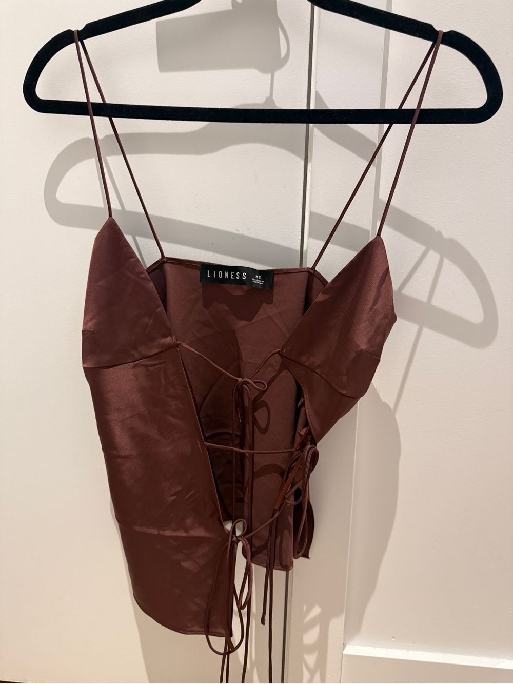 Lioness Satin Lace-Up Cami in Garnet - Picture 2 of 2